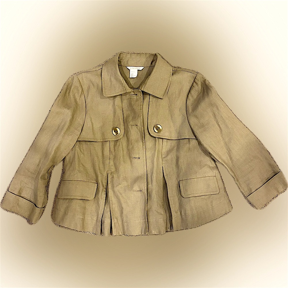 Spanner Khaki Beige Utility Crop Jacket 100% Linen